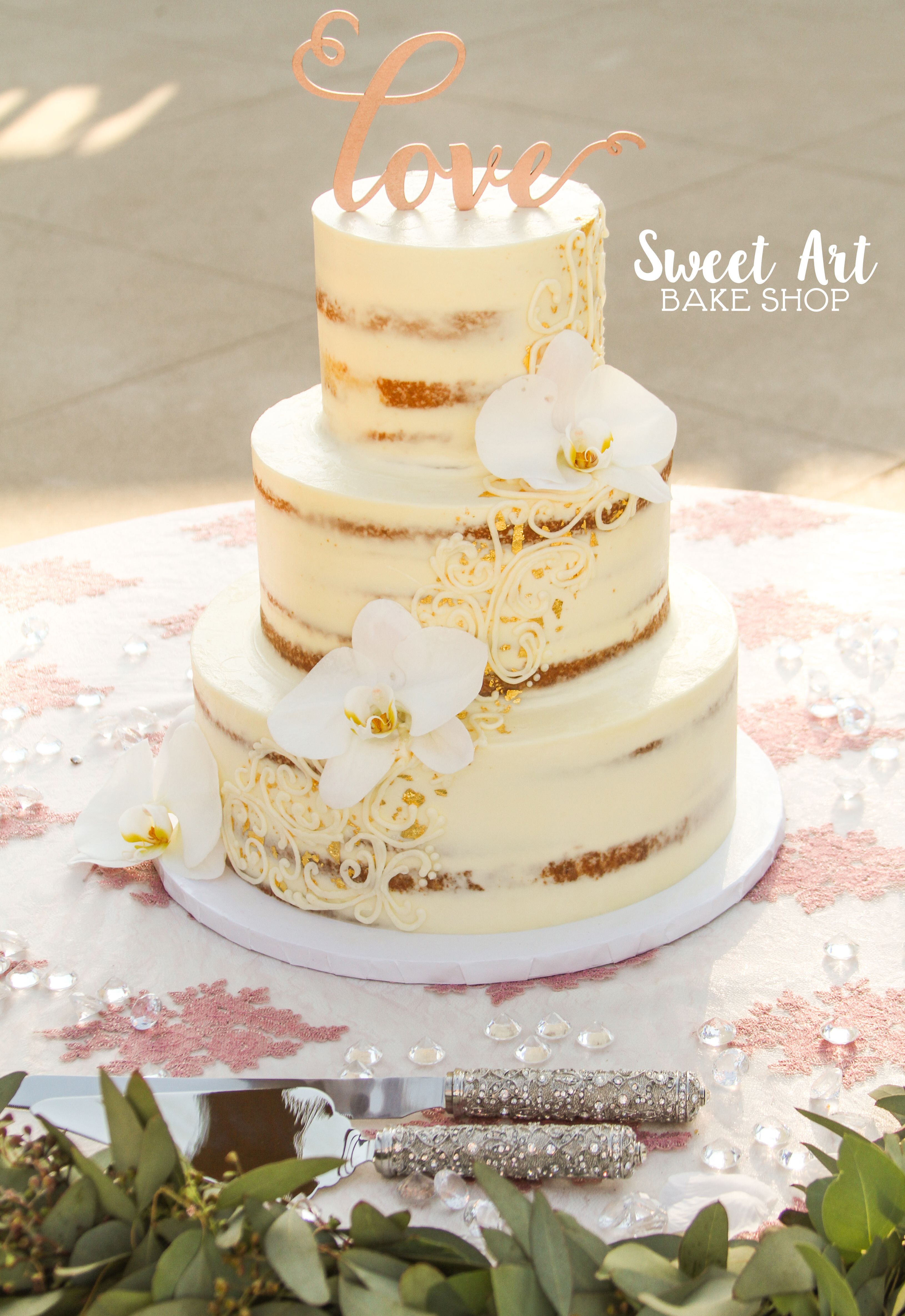 Naked Cake with Gold Leaf