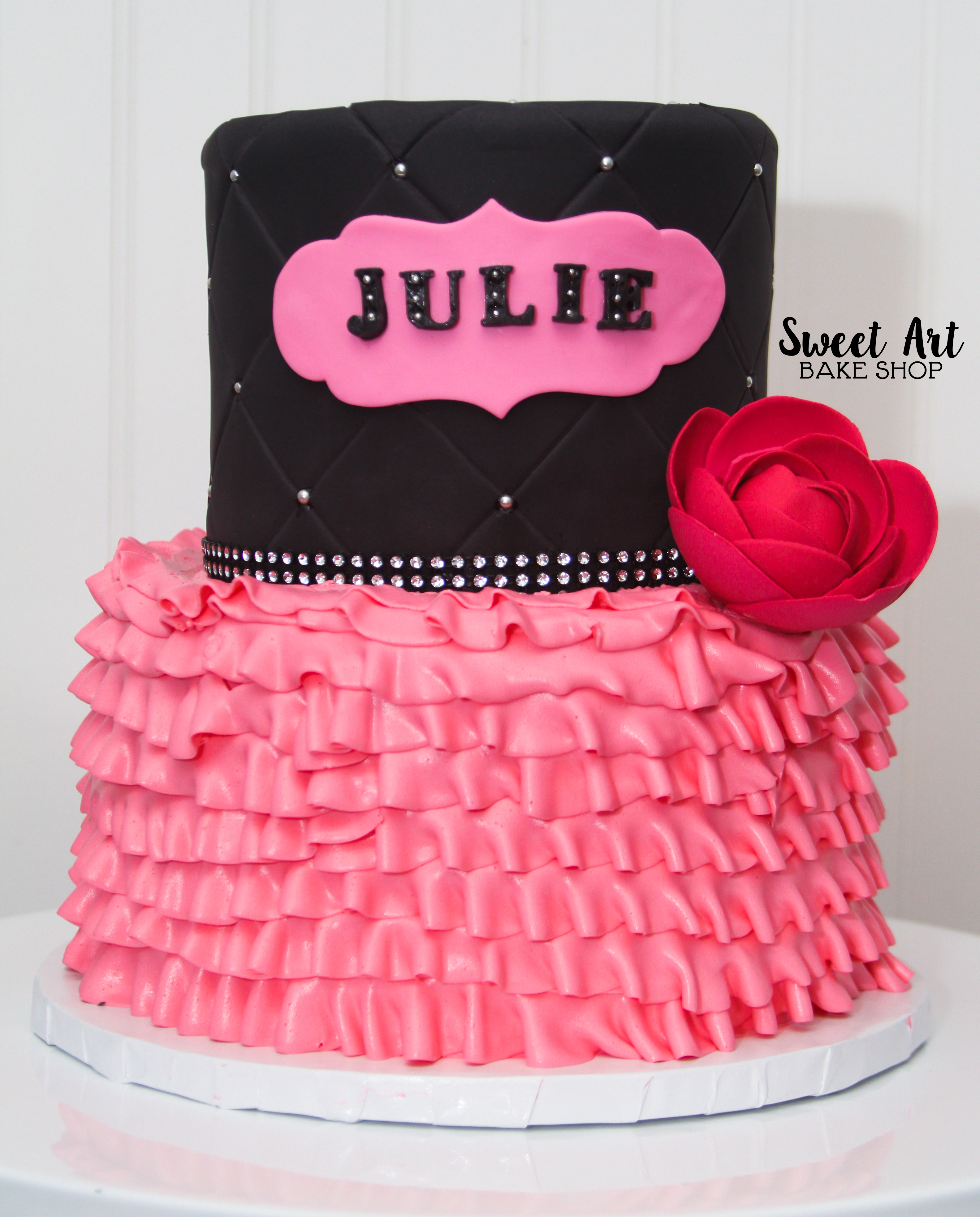 Black & Pink Ruffle Cake