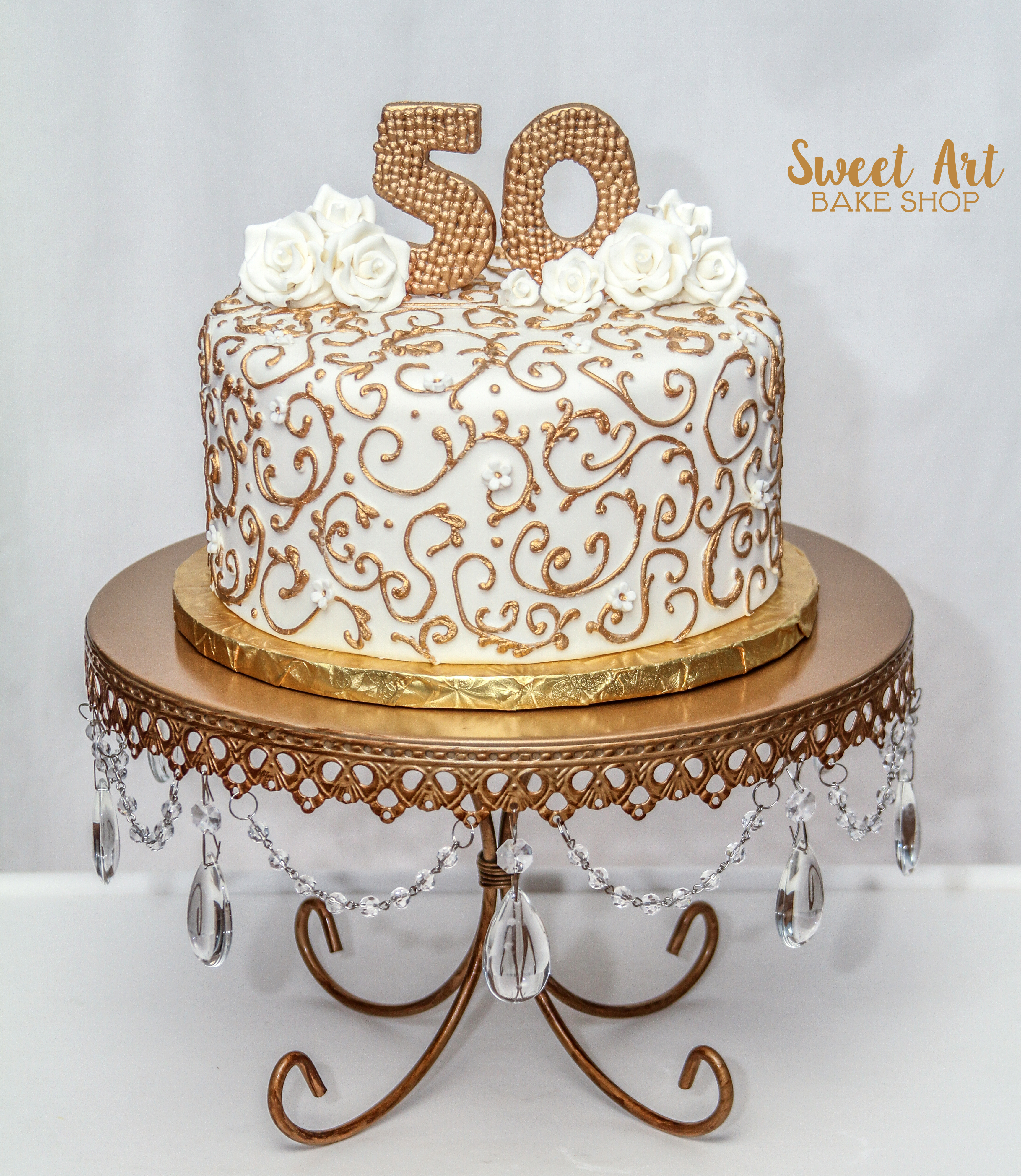 Gold Swirl 50th Anniversary Cake