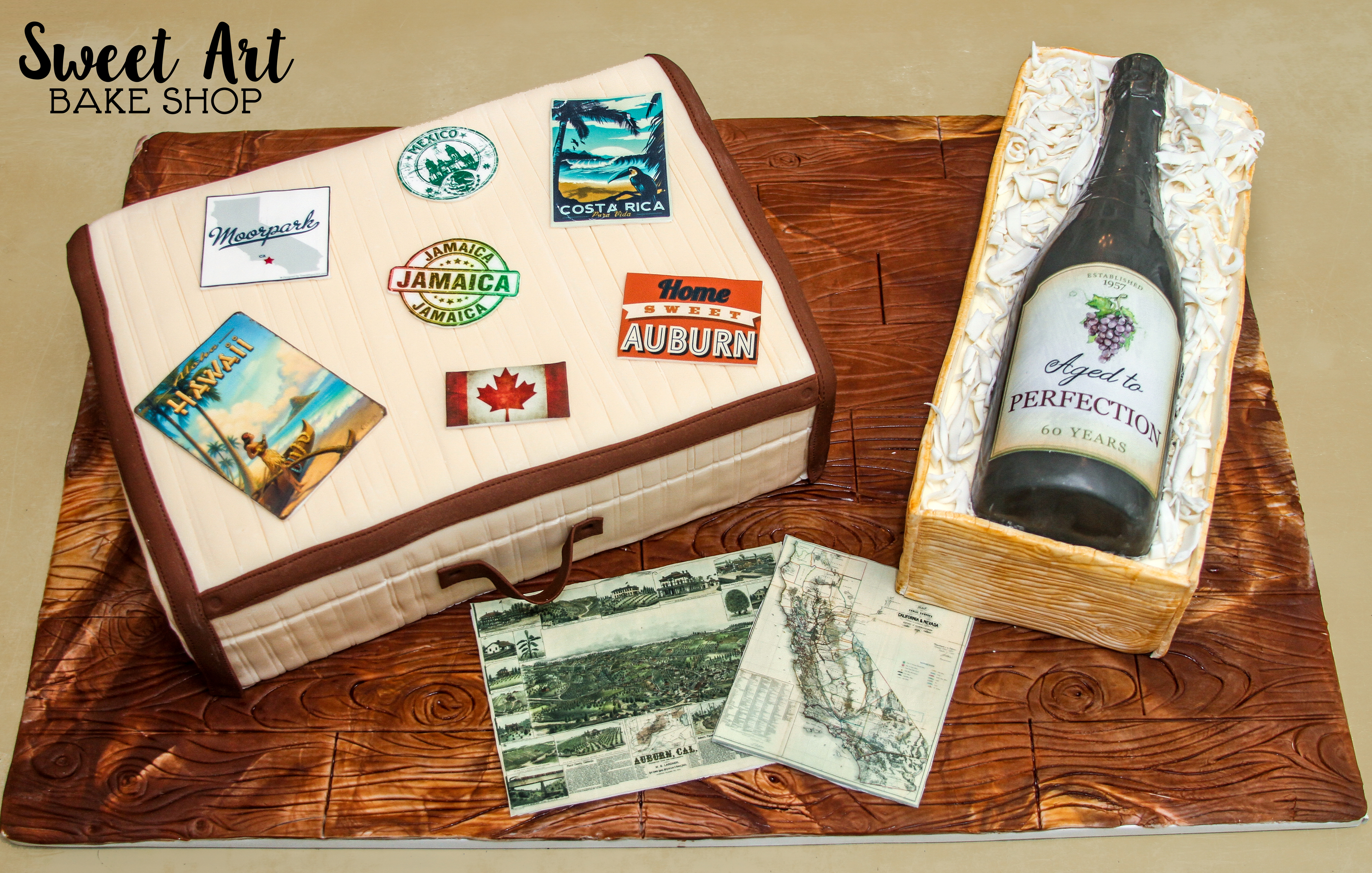 Suitcase & Wine Bottle Cake