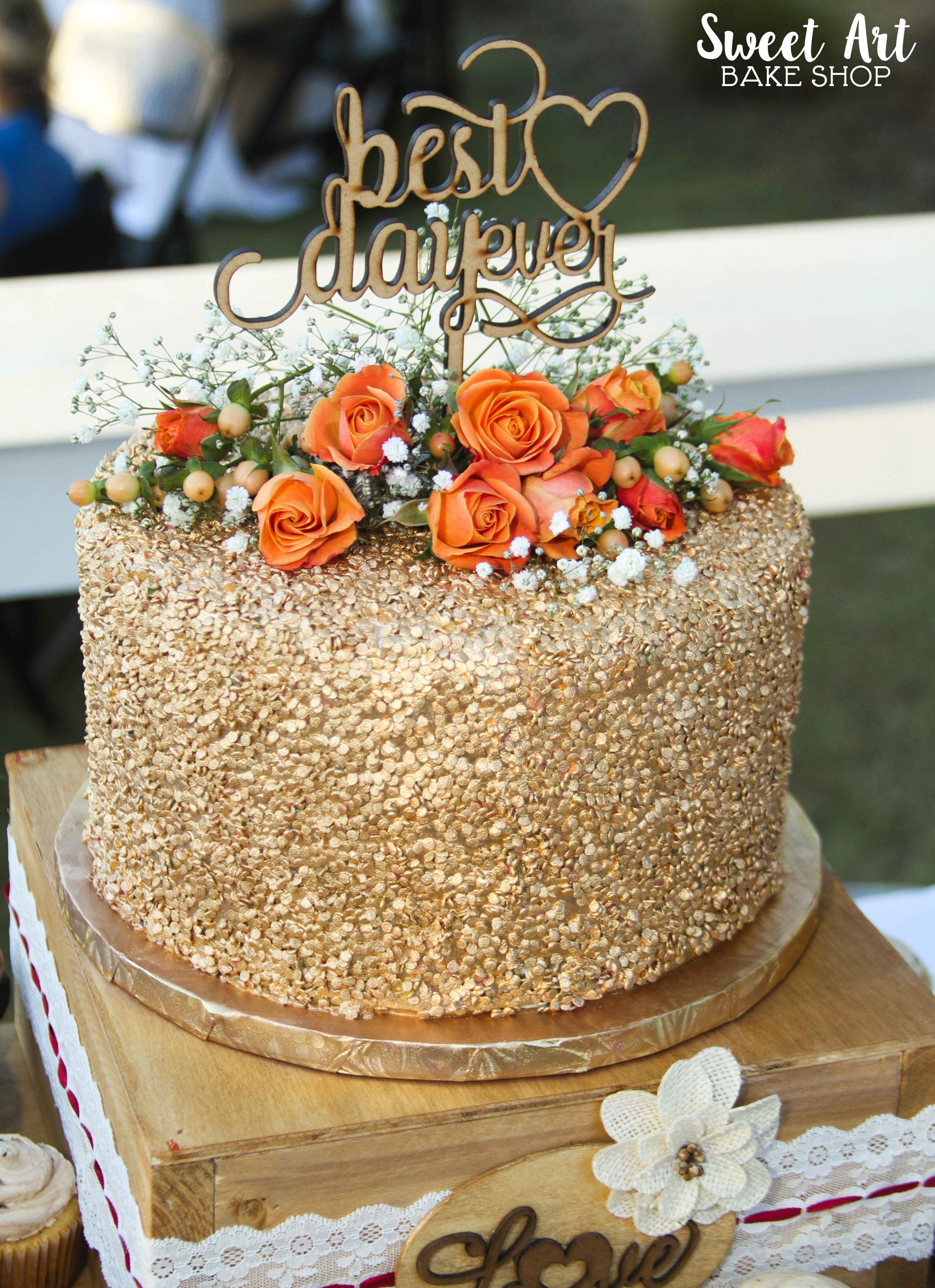 Best Day Ever Gold Sequin Cake