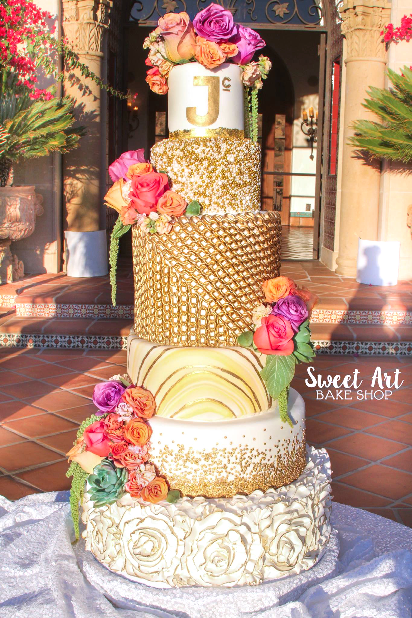 6 Tier Gold Wedding Cake
