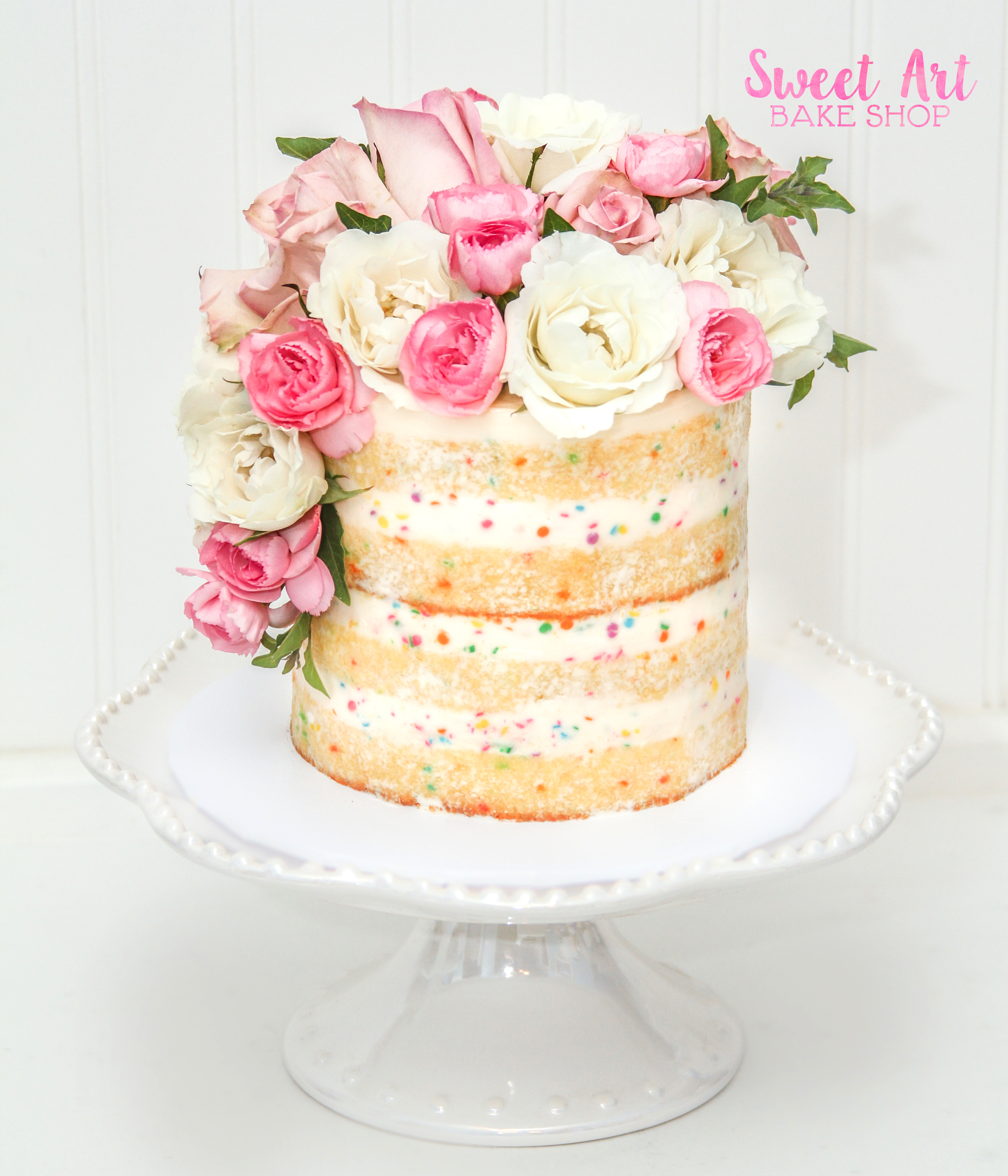 Confetti Naked Cake with Flowers