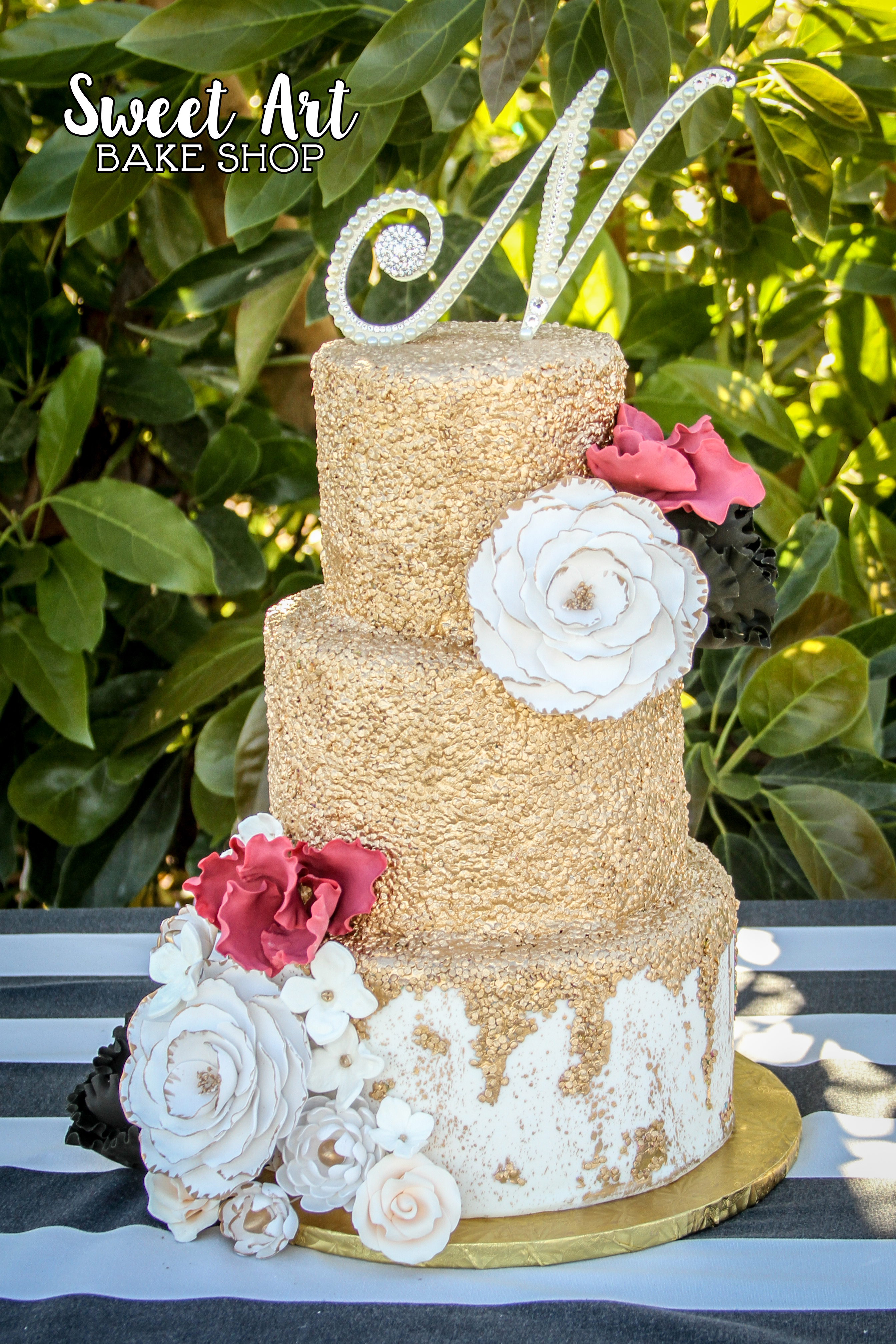 Gold Sequin Wedding Cake