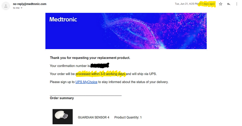 Confirmation email for replacement Guardian 4 sensors