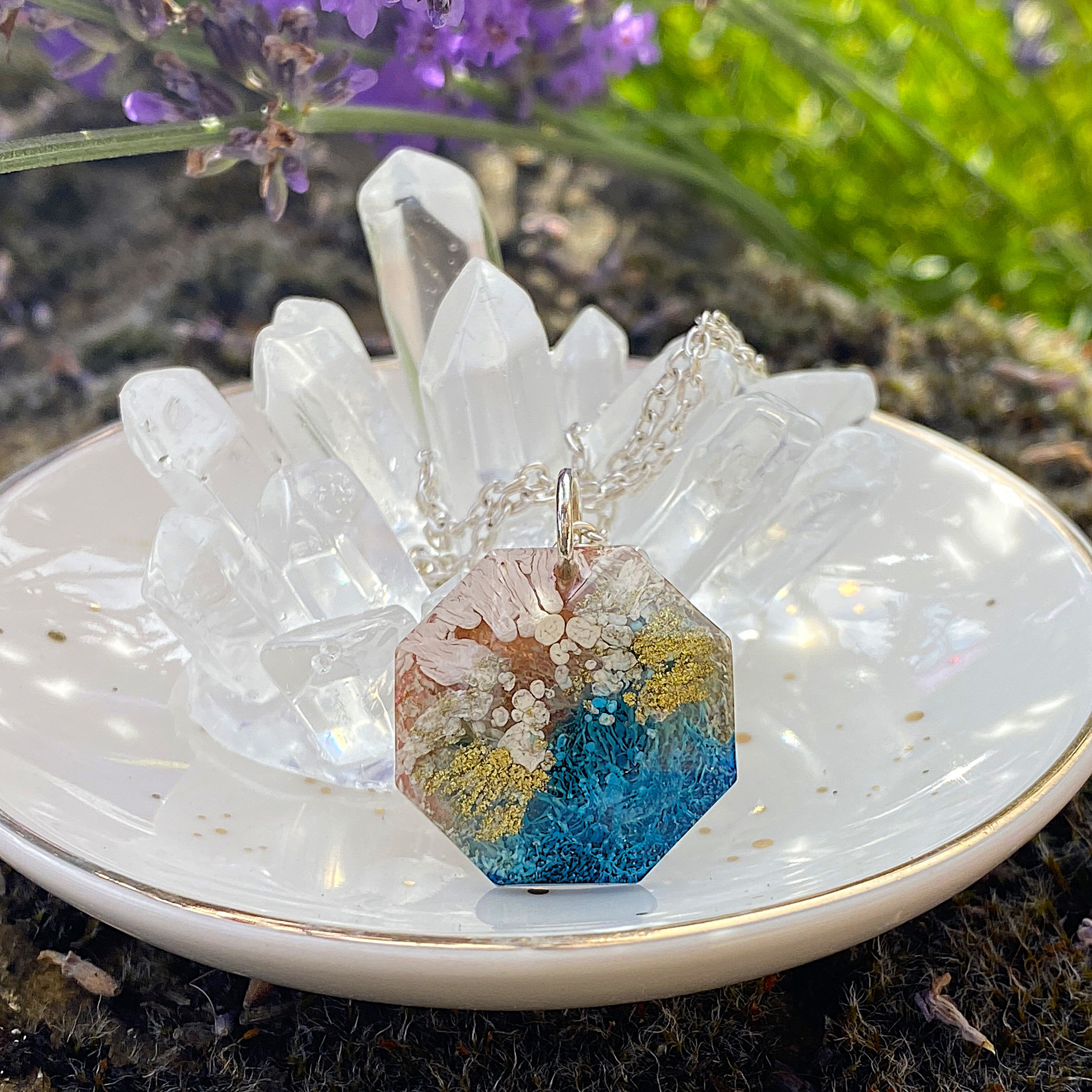 Faceted Resin & Alcohol Ink Pendant Necklace