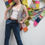 Thumbnail: High Waisted Dark Wash Bell Bottoms with Stars and Color Blocking Denim