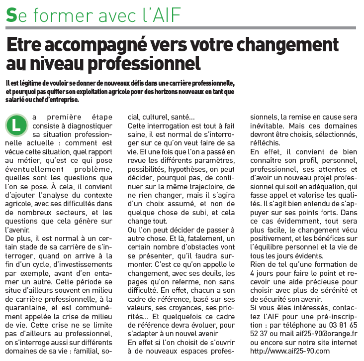 Etre accompagné changement niv pro