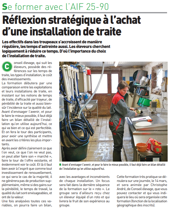 Installation d'une salle de traite