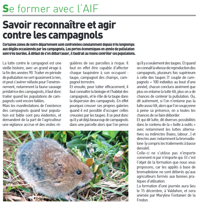 Reconnaître, agir contre campagnols