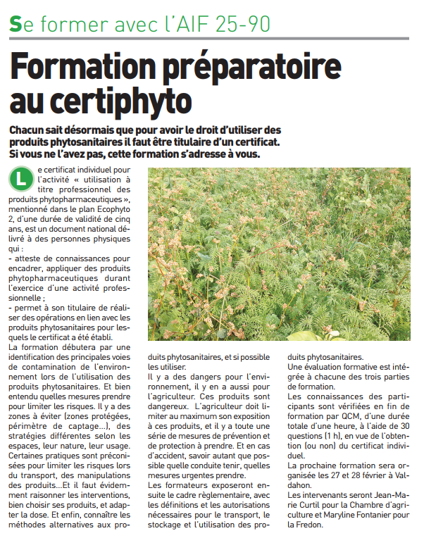 Formation préparatoire au certiphyto