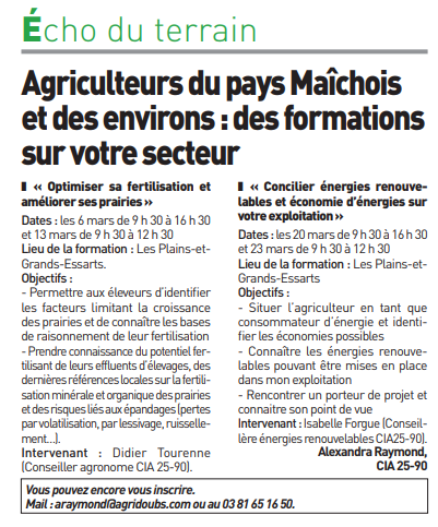 Formations sur le secteurs de Maîche