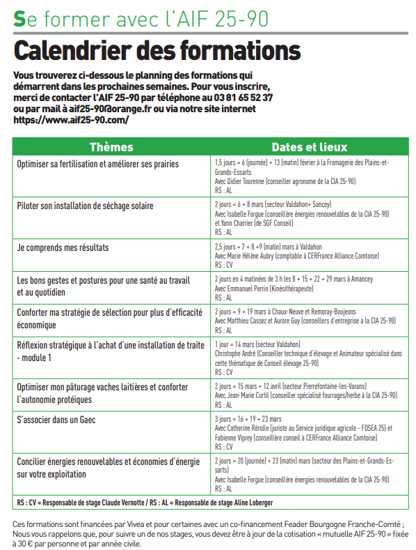 Calendrier des formations