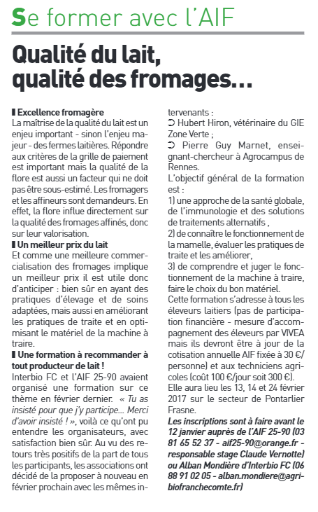 Qualité du lait, des fromages