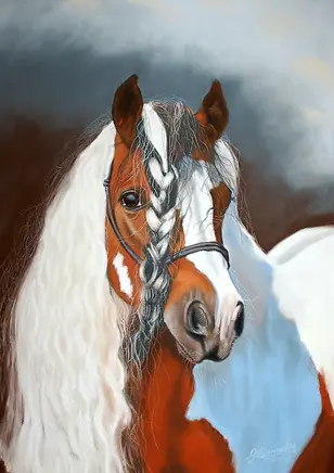 Stallion belonging to Liz Wright. He sired many beautiful Foals. Brown horse with white mane