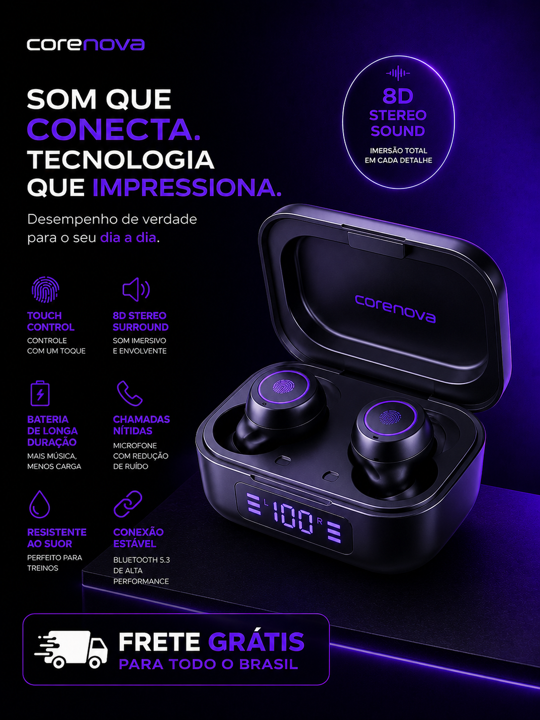 Fone De Ouvido Bluetooth Tws M10 F9 C/ Power Bank Tela Digital