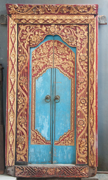 Balinese door carved, tinted and gilded, handmade, Bali, Indonesia