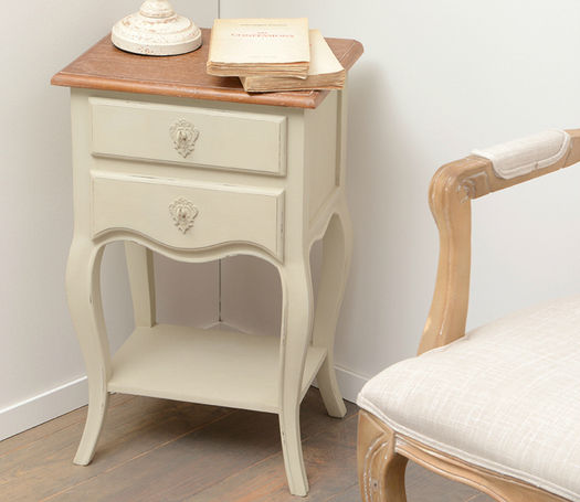 cream painted wood night table top natural wood, rococof style, bali, indonesia