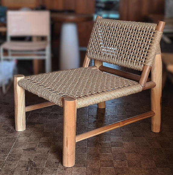 chair in teak and synthetic seagrass, primitive style, bali, indonesia