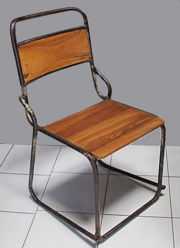 vintage iron frame chair, teak seat, handmade, bali, indonesia
