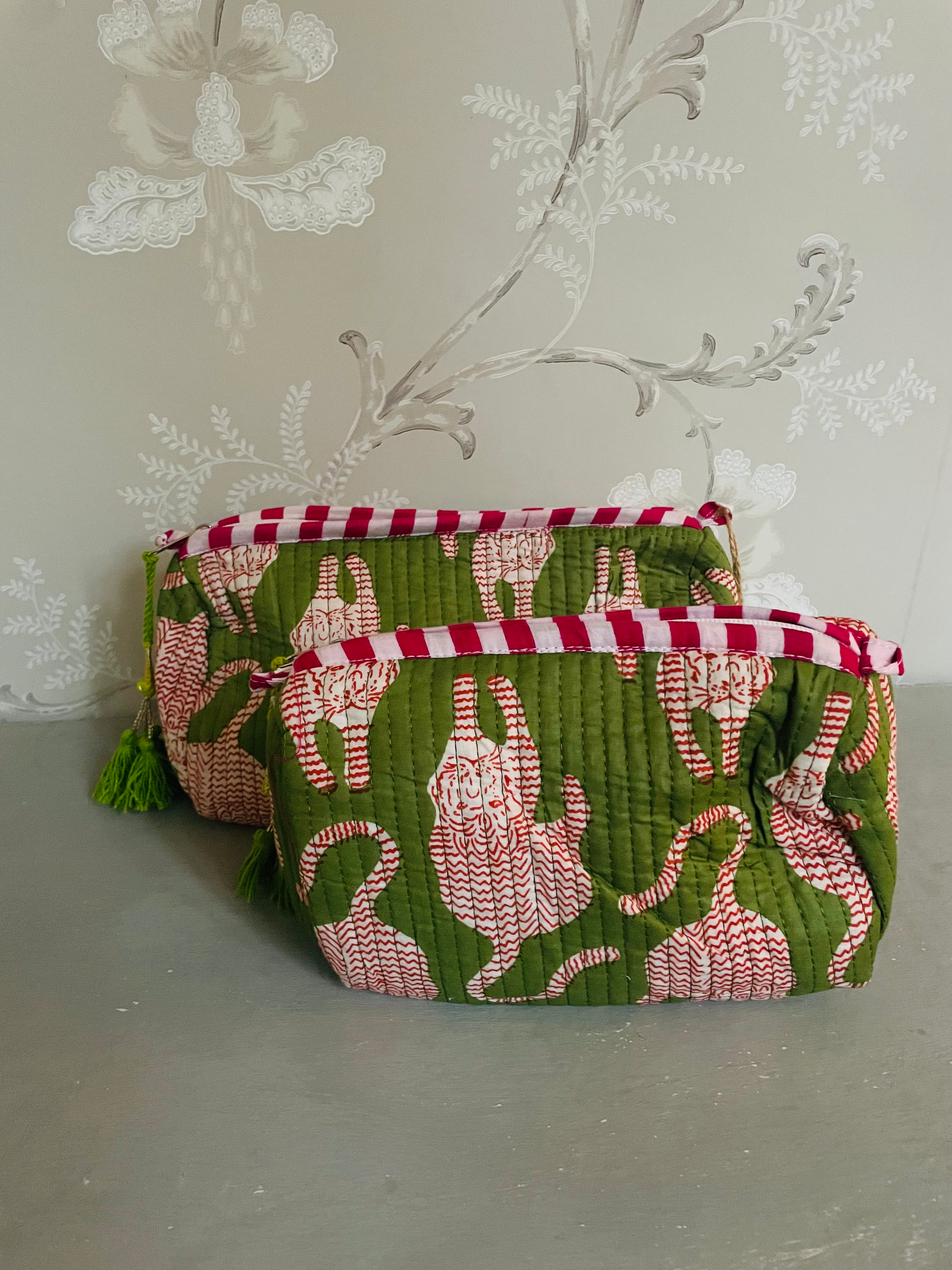 Wash Bag -  Green Cheetah - Multiple Sizes