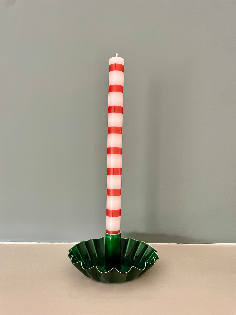 Thumbnail: Scalloped Enamel Candle Holders - Red and Green