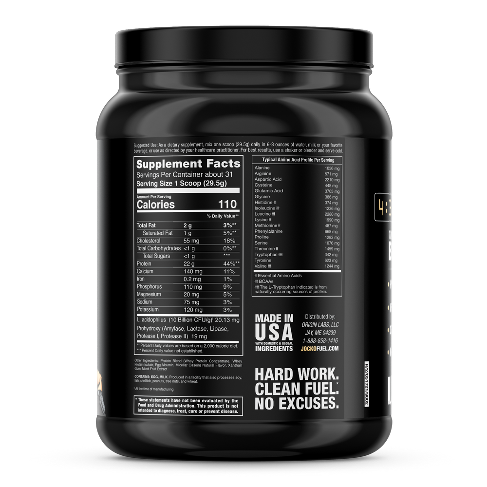 supplement facts of jock molk protein powder