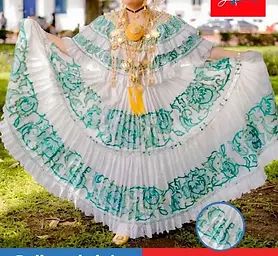 Pollera de lujo verde matizada