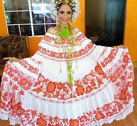 Pollera de lujo de niña naranja
