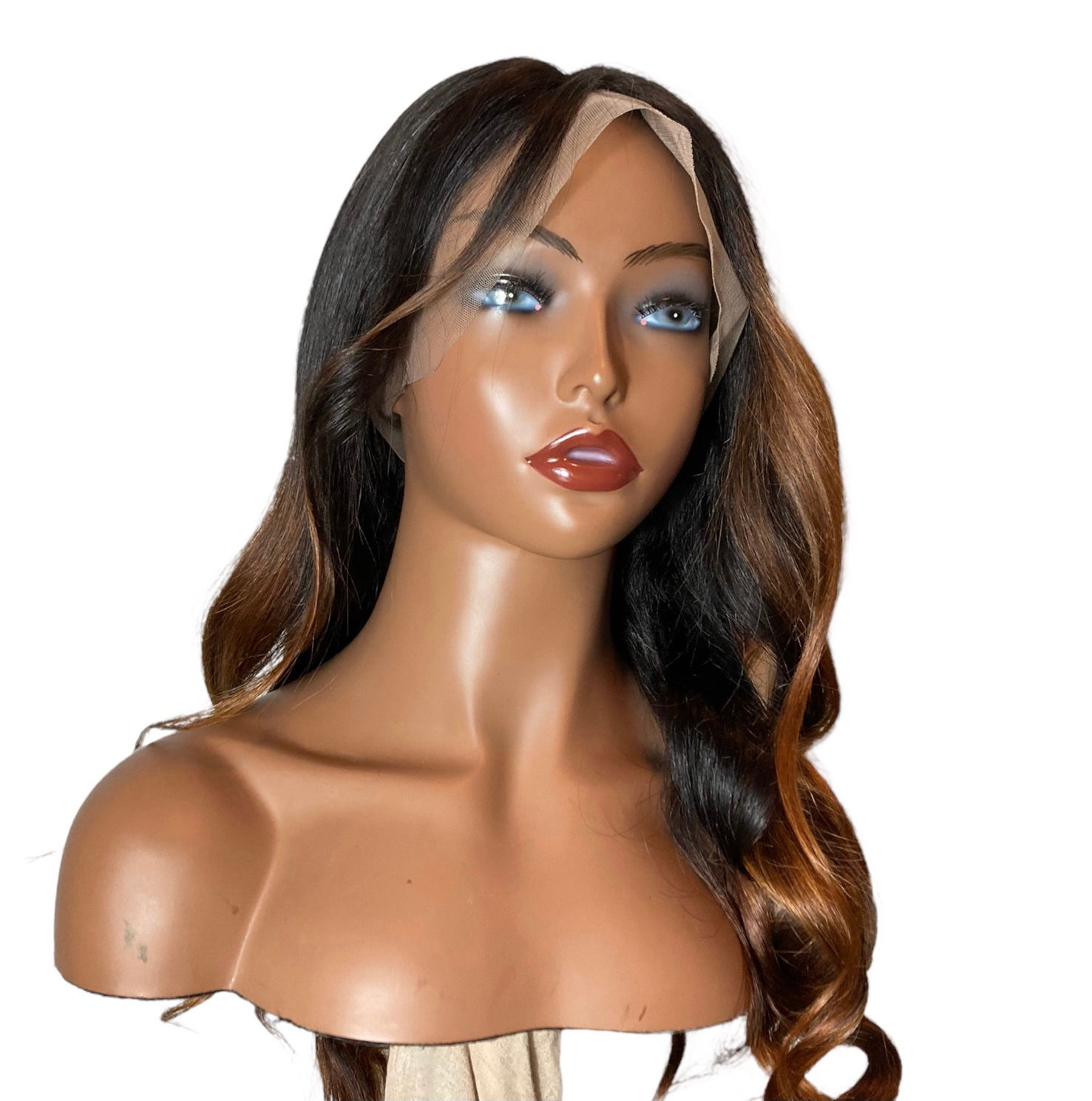 Black Human Hair Lace Front Wig with Brown Melt