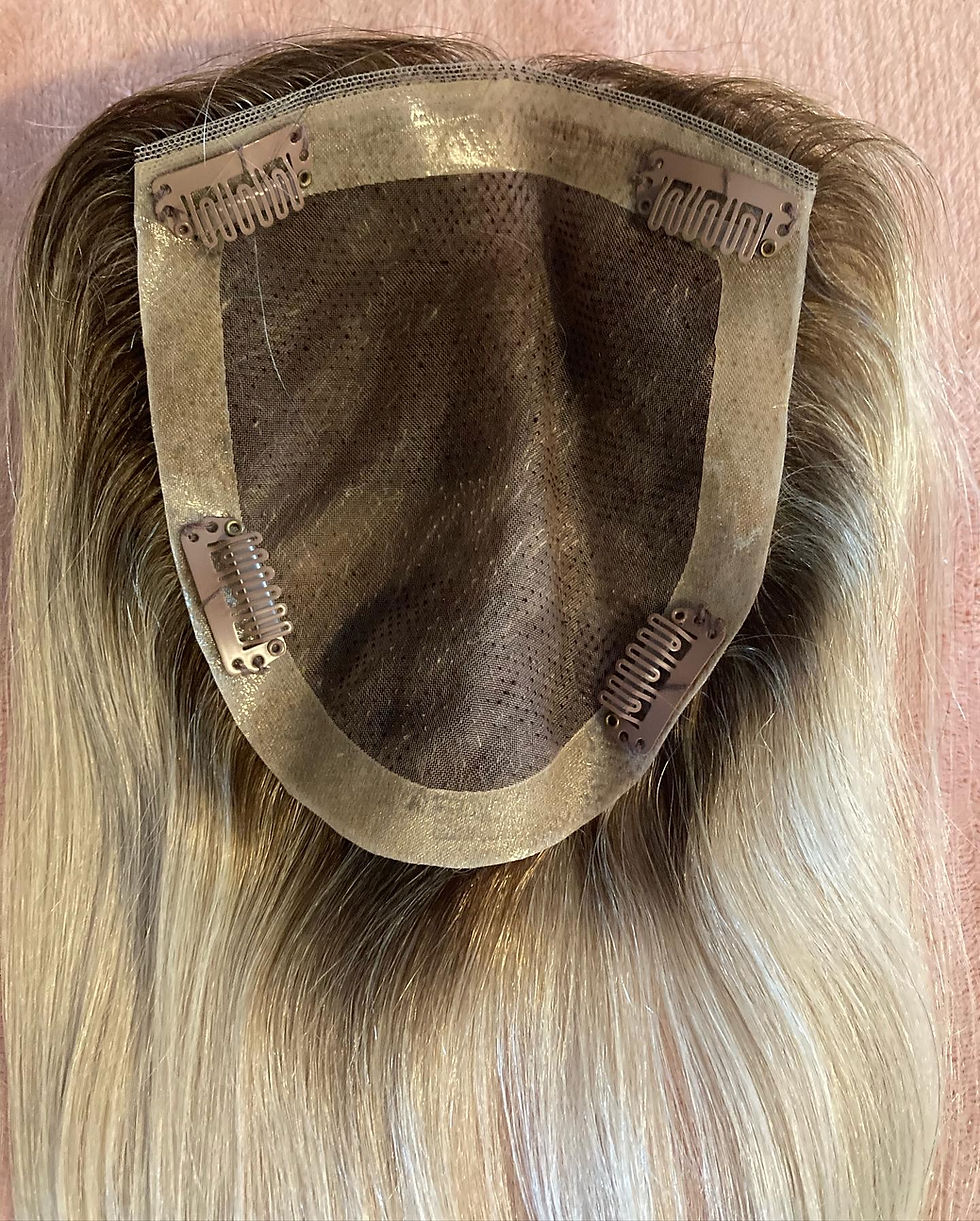 Thumbnail: Blonde Human Hair Topper With Wig Dark Roots / European Virgin Hair 