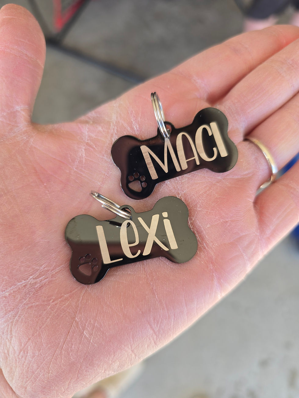 Thumbnail: Double Sided Personalized Dog Tag with paw cutout