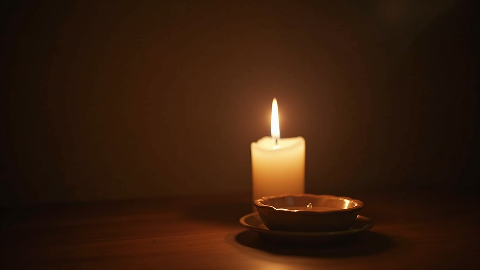Close-up view of a candle flame flickering softly in a dim room
