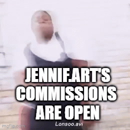 Boy dancing with shades in the club, moe from the simpsons breaking it down and another dance meme gif with Jennif.art commissions are open in bold classic white meme text on loop