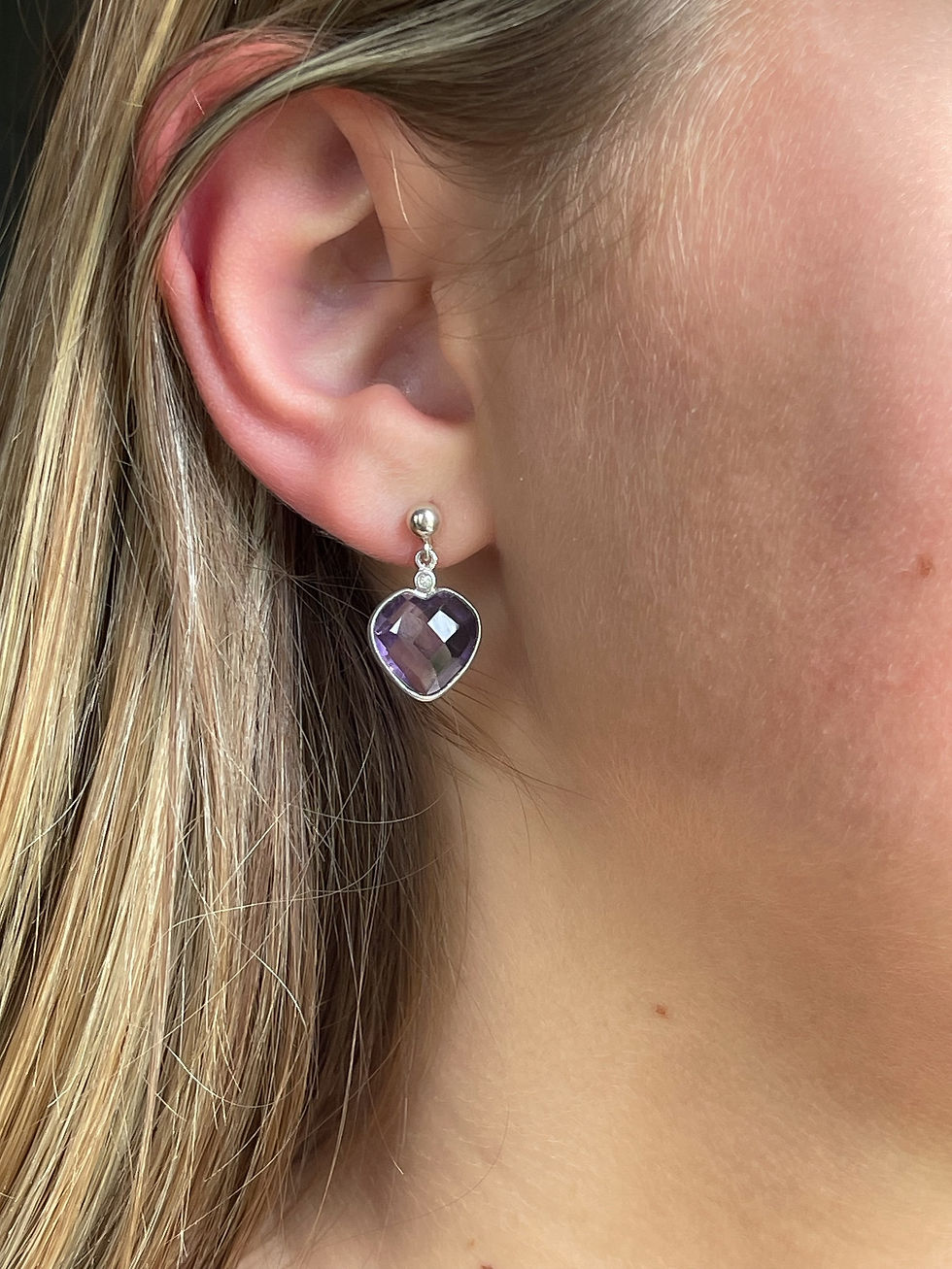 Thumbnail: Amethyst Heart And A Diamond Earrings 