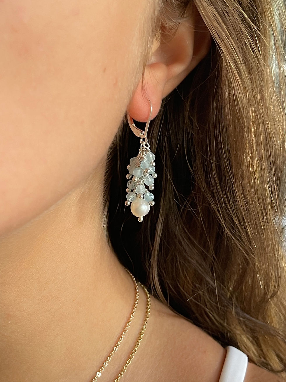 Thumbnail: Aquamarine and a Pearl Earrings 