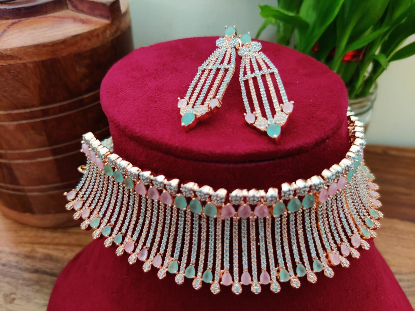 Mint Pink Stone Designer Choker 