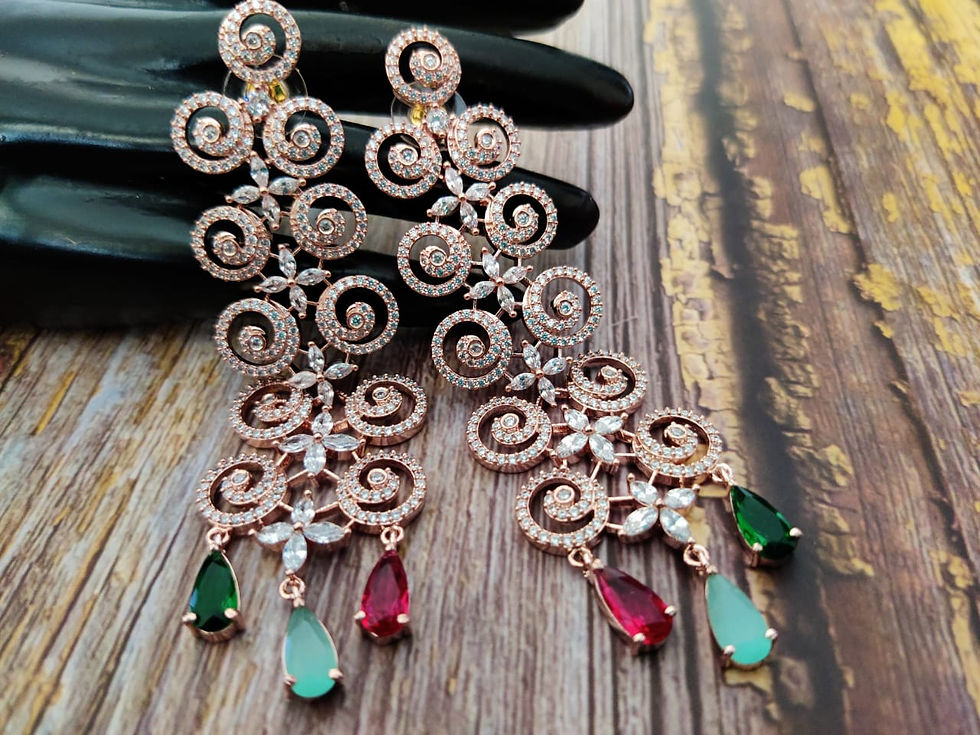 थंबनेल: Multi color RoseGold Plated Stylish Earrings