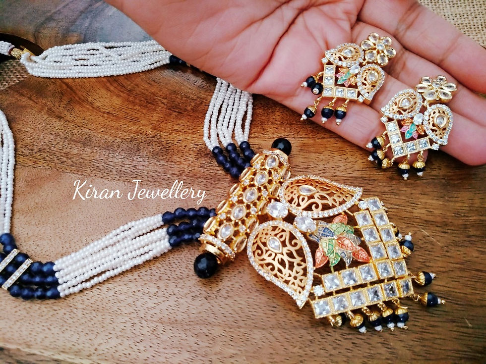 Thumbnail: White and Blue Pearl Mala AD Necklace 
