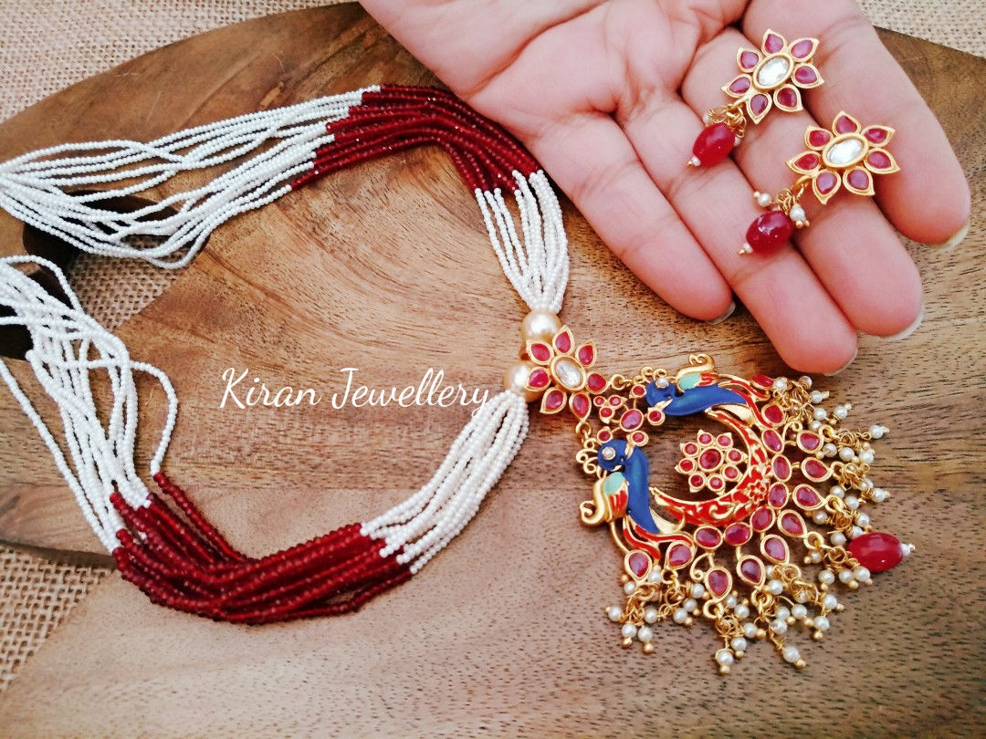 Ruby Stone With Meenakari Peacock Necklace
