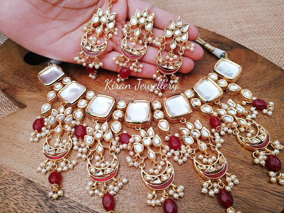 Thumbnail: Square Shape Ruby Kundan Choker Set