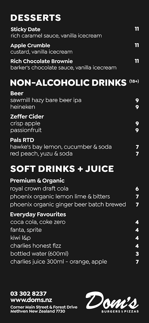 Menu | Dom's Methven