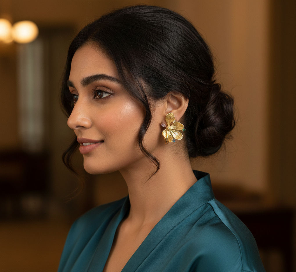 Golden Petal Stud Earrings