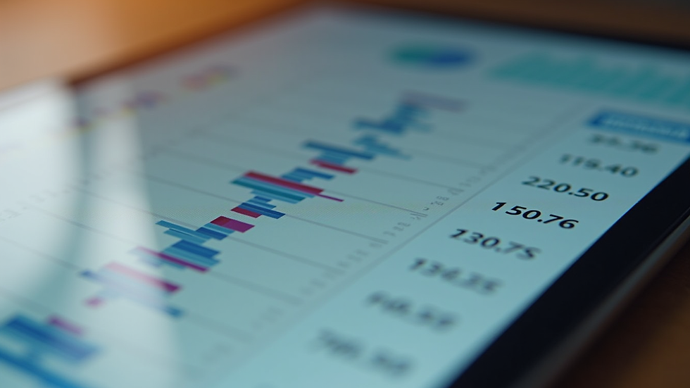 Close-up view of a tablet showing price trend graphs and competitor analysis
