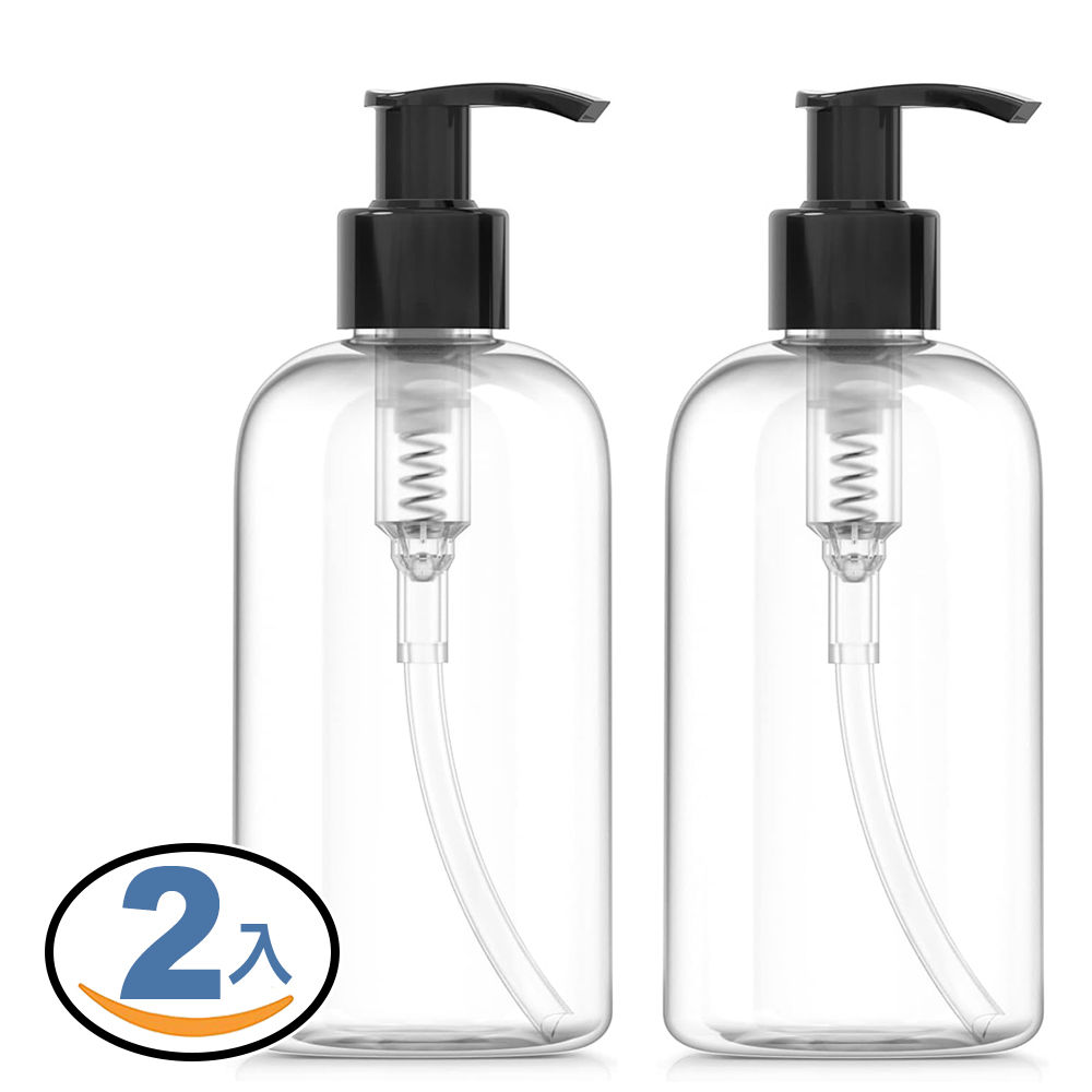 透明圓肩按壓瓶 500mL-2入 (沐浴乳 洗髮乳 分裝瓶 洗手乳)