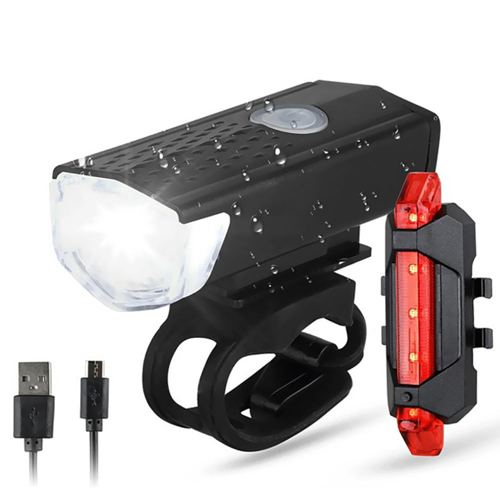 防水廣角自行車燈 前燈+尾燈 USB充電 單車警示燈 腳踏車