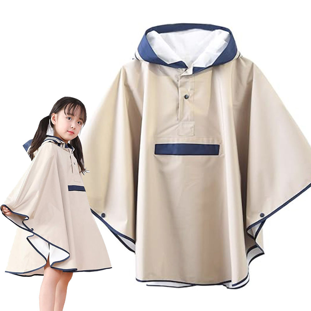 英倫風書包位兒童雨衣 卡其色-L (斗篷雨衣 書包雨衣)