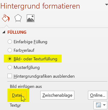 PowerPoint Bild als Hintergrund auswählen