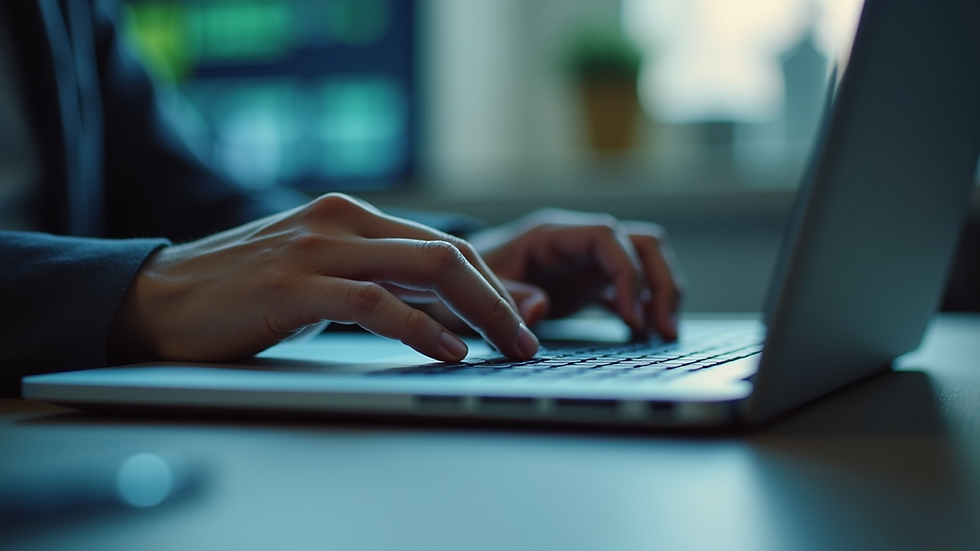 Close-up view of a person working on a laptop with AI tools
