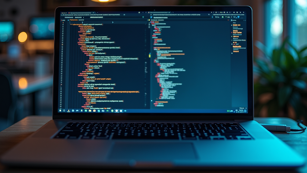 Eye-level view of a laptop with AI code on screen